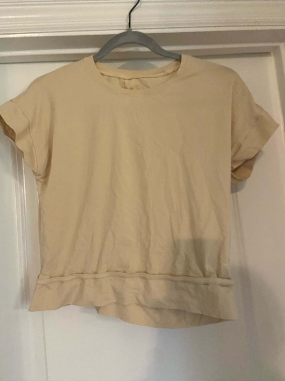 Short Sleeve Boxy Crop Top in Light Beige